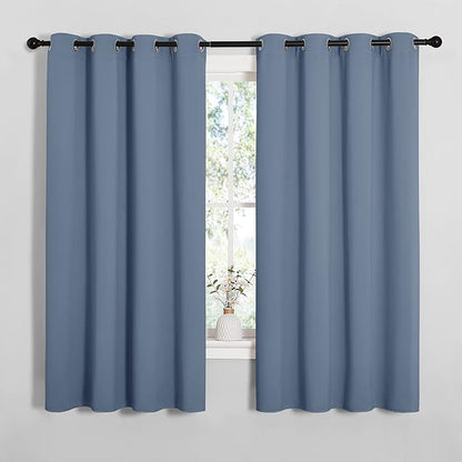 NICETOWN Blackout Curtains for Kitchen Window, Sound & Heat & Cold Reducing Curtains & Drapes for Kids Bedroom, Home Decoration Draperies (Stone Blue, 55" Wide x 68" Long, 2PCs)