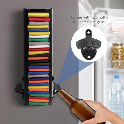 Can Cooler Holder with Bottle Opener 2 in 1 Personalized Wall Mounted Holder Organizer, Metal Beer Can sleeves Storage Organizer and Dispenser for Home Family Bar (Type B)