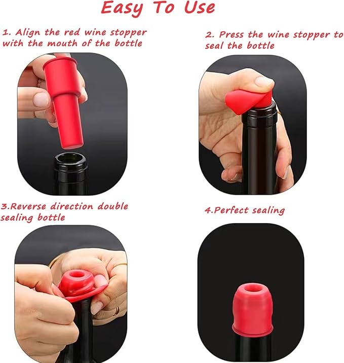 Wine Stoppers for Wine Bottles,4 PCS Silicone Wine Stopper,Reusable and Unbreakable Glass Bottle Sealer Covers Wine Stoppers,Wine Plug for Keeping Wine Champagne Fresh Home Use