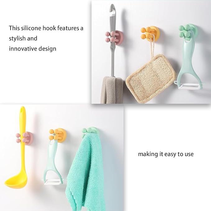 6Pcs Wall Mounted Silicone Toothbrush Holder No Drill Bathroom Kitchen Office Organizer Rack with Wall Hanging Hooks