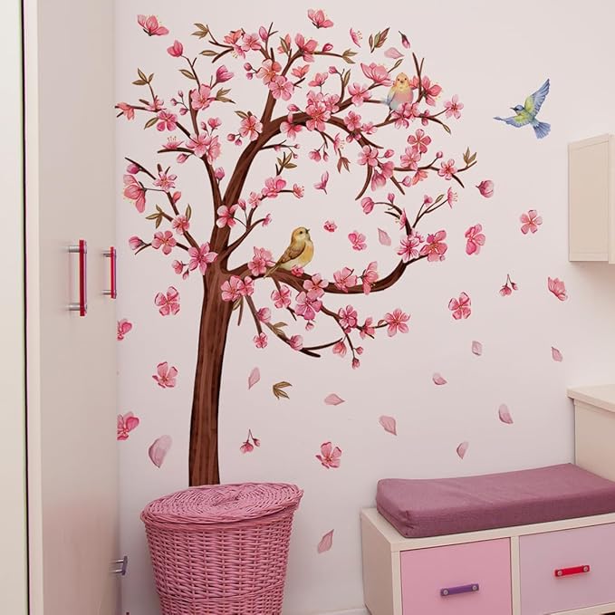 Blooming Trees & Birds Wall Stickers - 90cm x 35.43inch Decorative Vinyl Sheets for Home Decor