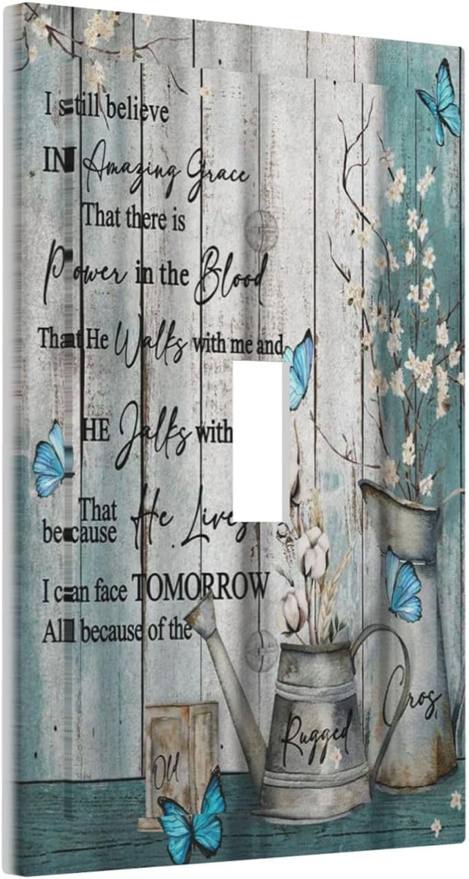 Vintage Teal Butterfly Inspirational Quotes Wood Plank 1 Gang Light Switch Covers Single Toggle Wall Plate Decorative Switchcover Electrical Switchplate for Farmhouse Country Bedroom Kitchen Decor