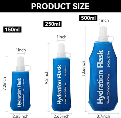 2 Pack Premium Collapsible Water Bottle-150ml (5.29oz), Portable Soft Flask Water Bottle for Hydration Pack/Running Vest- Folding Water Bottle for Running, Hiking, Cycling (Blue 150ml*2)