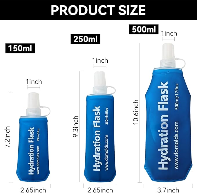 2 Pack Premium Collapsible Water Bottle-250ml (8.8oz), Portable Soft Flask Water Bottle for Hydration Pack/Running Vest- Folding Water Bottle for Running, Hiking, Cycling (Blue 250ml*2)