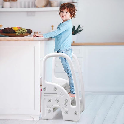 Toddler Step Stool for Bathroom Sink Kitchen Counter, Plastic Kids 3 Step Stool with Handles Sides for Toilet Potty Training, Lightweight Non-Slip, Stepping Standing Stool Helper