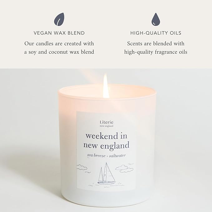 NYC Inspired Scented Candle: Weekend in New England - Sea Breeze & Saltwater Scent, 9oz, 50 Hour Burn, Vegan Soy & Coconut Blend Candle for Home Decor, Gift for Women & Men