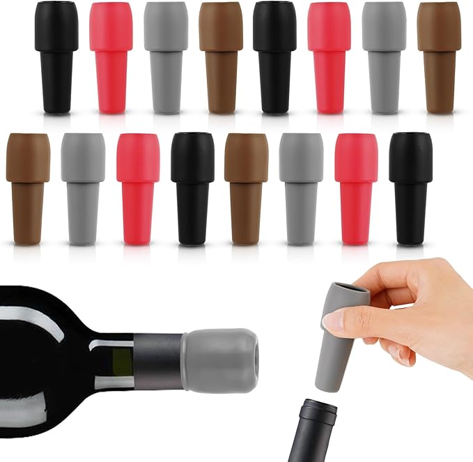 16 Pcs Silicone Wine Stoppers for Wine Bottles, Reusable Sparkling Wine Bottle Stopper for Wine Caps, Double Sealed Wine Sealer Beverage Cover Saver to Keep Wine Champagne Fresh