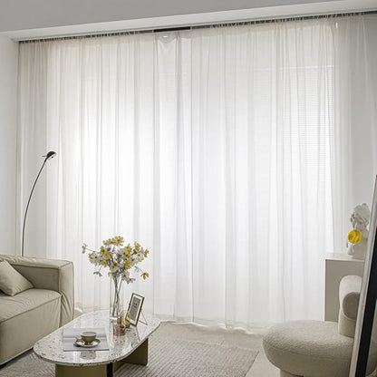 Windows Semi White Sheer Curtains 50 Inches Length 52 Inches Width 2 Panels Set Translucent Sheer Curtain Basic Rod Pocket for Bedroom Children Living Room Yard Kitchen