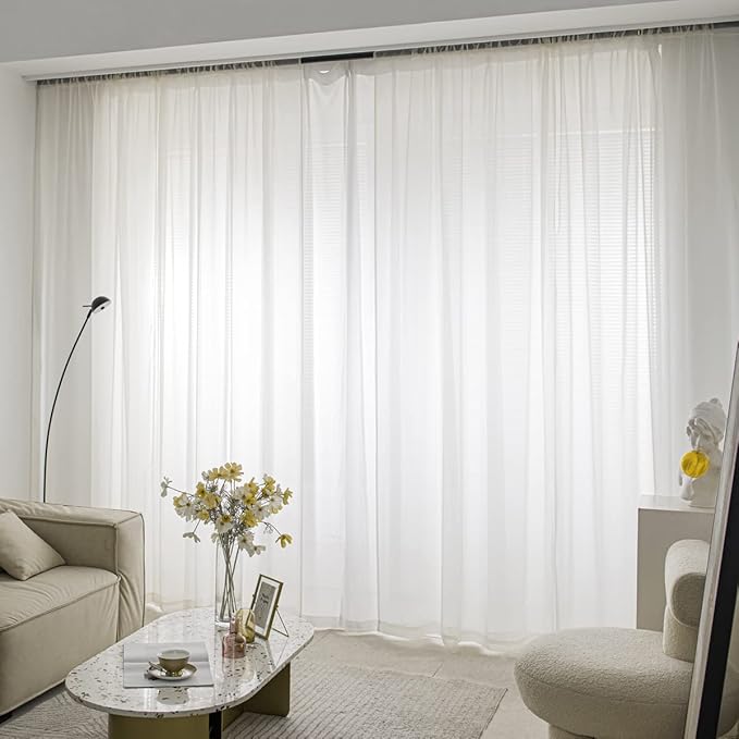 Windows Semi White Sheer Curtains 108 Inches Length 52 Inches Width 2 Panels Set Translucent Sheer Curtain Basic Rod Pocket for Bedroom Children Living Room Yard Kitchen