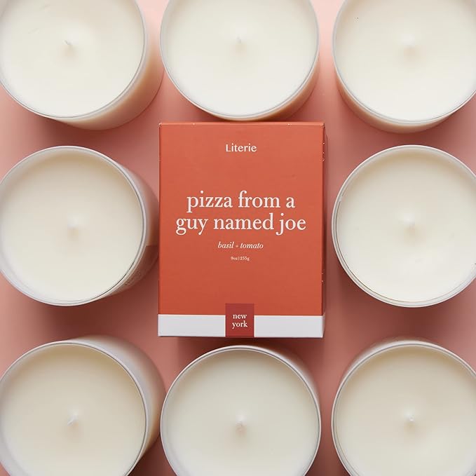 NYC Inspired Scented Candle: Pizza from a Guy Named Joe - Tomato & Basil Scent, 9oz, 50 Hour Burn, Vegan Soy & Coconut Blend Candle for Home Decor, Gift for Women & Men