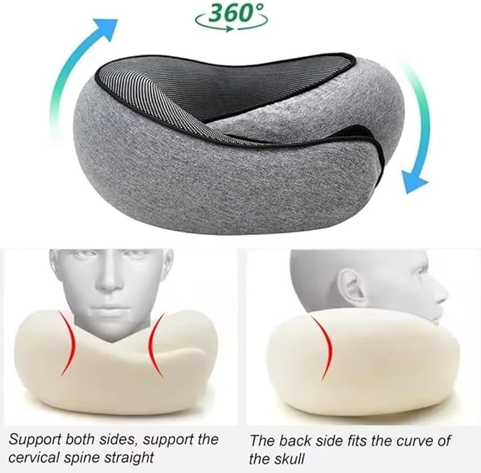 Memory Form Airplane Pillow for Long Flights. Removable Cover, Neck Pillow for Travel. Ideal for Flights,Car and Home Use. Reduces Pressure Points., Grey