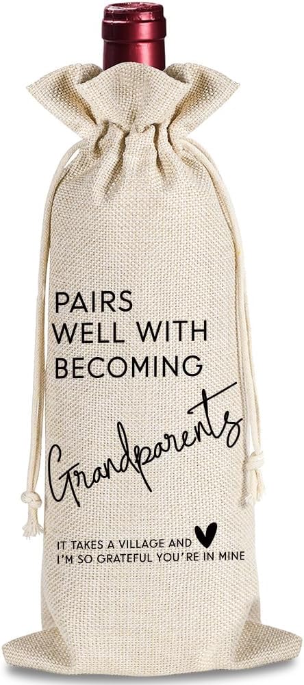 YAANUNULU Grandparents Gifts, Pregnancy Announcement Wine Bag, Pairs Well with Becoming Grandparents Wine Bag, Grandmother Grandfather Gifts, Party Decorations