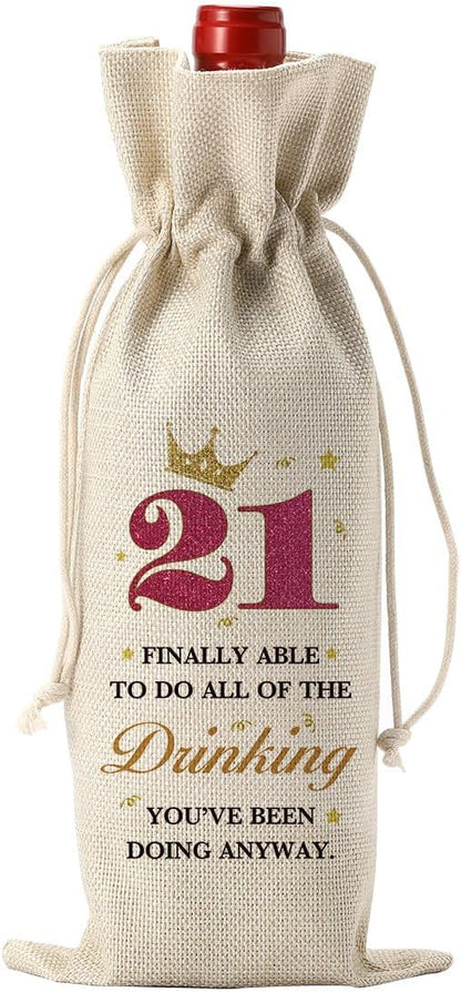 YUANHAO 21st Birthday Wine Bag, Funny 21st Birthday Gifts for Her, 21st Birthday Gifts for Him, 21st Finally Able to Do All Of the Drinking Wine Bag