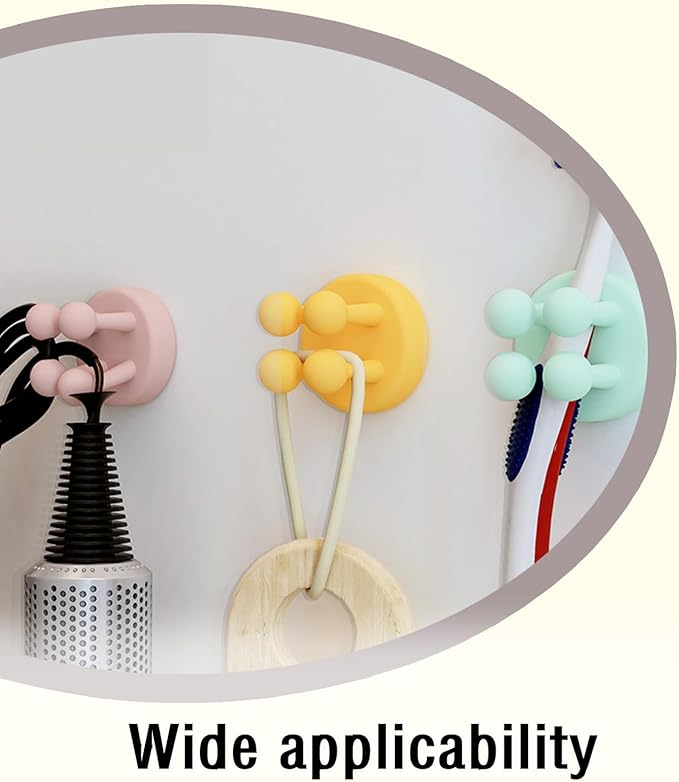 6Pcs Wall Mounted Silicone Toothbrush Holder No Drill Bathroom Kitchen Office Organizer Rack with Wall Hanging Hooks