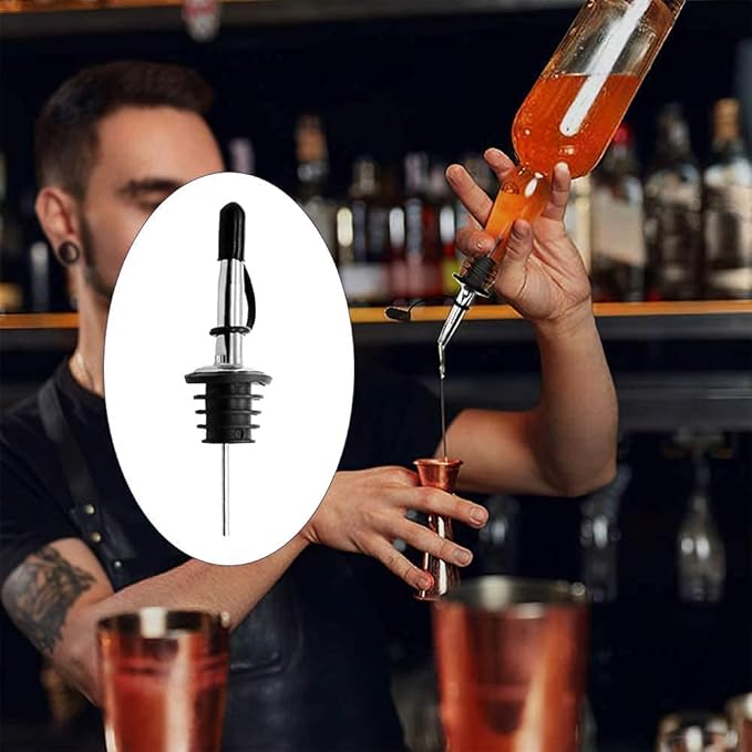 12 Pack Stainless Steel Liquor Bottle Pourers with Siamese Rubber Dust Caps bottle spout and Liquor Pourers