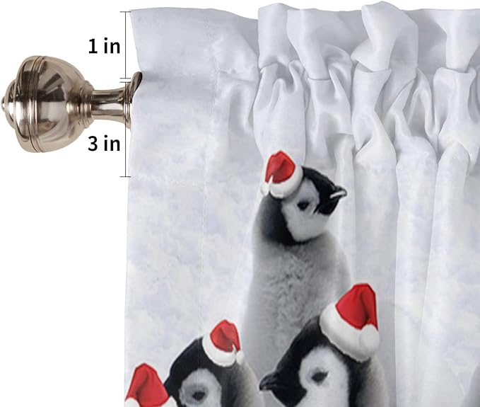 Vandarllin Christmas Valance Kitchen Curtains for Windows, Funny Hat Penguin Rod Pocket Valances Window Treatments Winter Holidays Short Curtains for Bedroom/Living Room, 54" X 18" -1 Panel