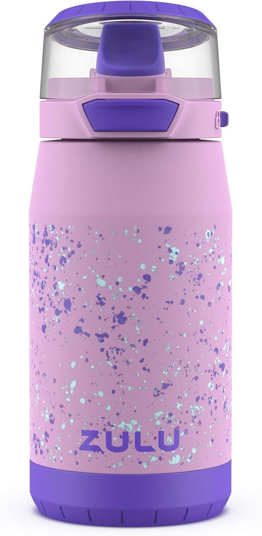 Zulu Kids Flex 12oz Tritan Stainless Steel Insulated Water Bottle with Silicone Spout, Leak-Proof Locking Flip Lid and Soft Touch Carry Loop for School Backpack, Lunchbox, and Outdoor Sports, Pink