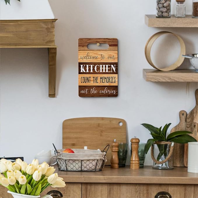 Welcome to Our Kitchen Wall Arts, Wood Cutting Boards for Kitchen, House Warming Gifts New Home, Kitchen Wall Art, Christmas Birthday Gifts for Women Mom Grandma 8 x 12 Inch