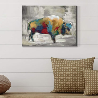 Renditions Gallery Canvas Animal Wall Art Home Paintings & Prints Colorful Bison Brushstroke Abstract Black & White Modern Artwork Decorations for Bedroom Office Kitchen - 12"x18" LT33