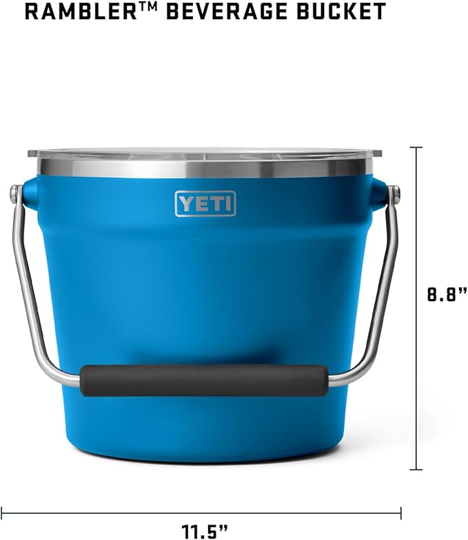 YETI Rambler Beverage Bucket, Double-Wall Vacuum Insulated Ice Bucket with Lid, Big Wave Blue