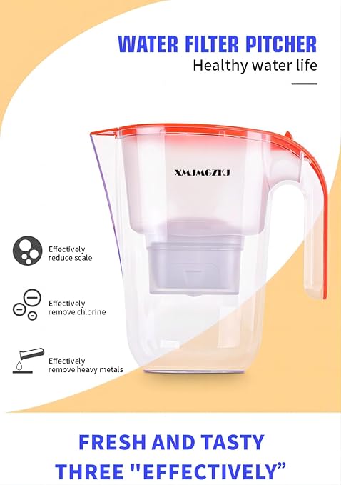 Orange Color Water Pitcher with Filter, 15Cups of Water, BPA Free, Make Water Good Taste, 4-Step Filtration,Home & Office use