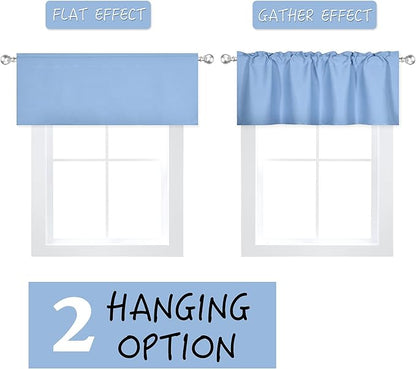 4 Panels Sky Blue Valance for Windows 42x18 Inch Thermal Insulated Blackout Rod Pocket Kitchen Short Curtain Toppers Valance for Bathroom Living Room, Light Baby Blue