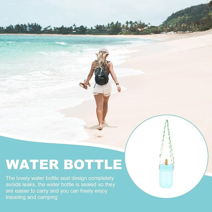 Yardwe Cute Water Bottle, 300ML Creative Ice Cream Popsicle Cups with Adjustable Shoulder Strap, Plastic Water Bottles Drinking Bottles for Camping Sports Travel