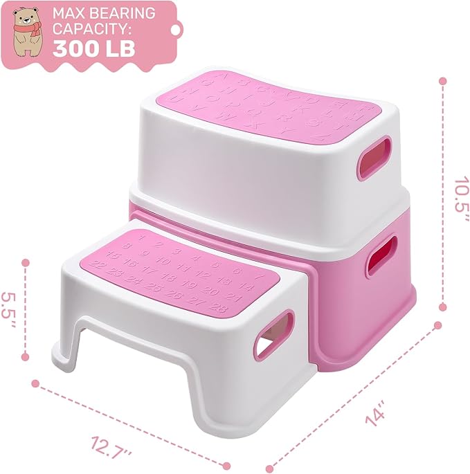 2 Step Stools for Kids, Toddler Step Stool for Toilet Potty Training, Anti-Slip Potty Stools with Numbers/ABC, Bathroom Step Stool for Kitchen