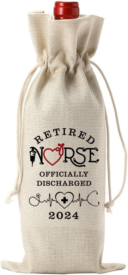 YUANHAO Nurse Retirement Wine Bag, Retirement Gifts for Nurse Woman, Retirement Wine Bag 2024, Retired Nurse Officially Discharged 2024 Wine Bag