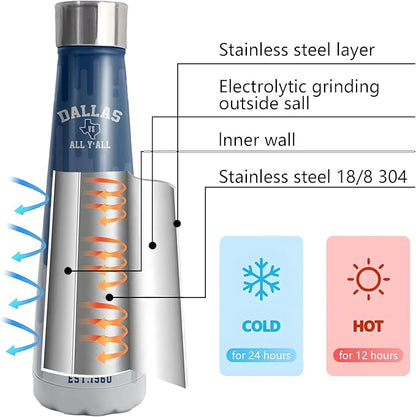 16oz Dallas Stainless Steel Insulated Water Bottles New Cola Shape Bottle, Reusable Water Bottle Leak Proof Metal Sports Water Bottle Thermos Cup