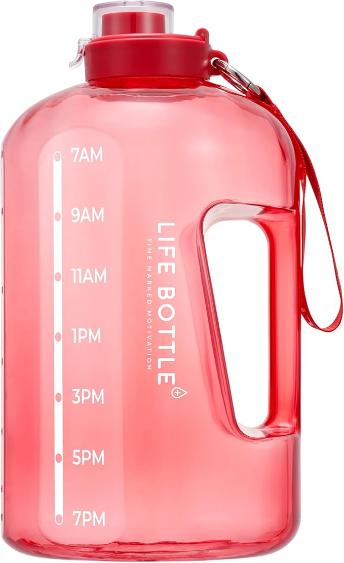 1 Gallon Water Bottle with Straw Lid and Chug Lid, Leakproof Water Jug. Big Water Bottle with Time Marker, No Quotes. 128 oz Water Bottle with Handle and Straw, BPA Free Water Bottles