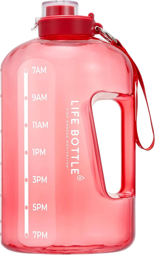 1 Gallon Water Bottle with Straw Lid and Chug Lid, Leakproof Water Jug. Big Water Bottle with Time Marker, No Quotes. 128 oz Water Bottle with Handle and Straw, BPA Free Water Bottles