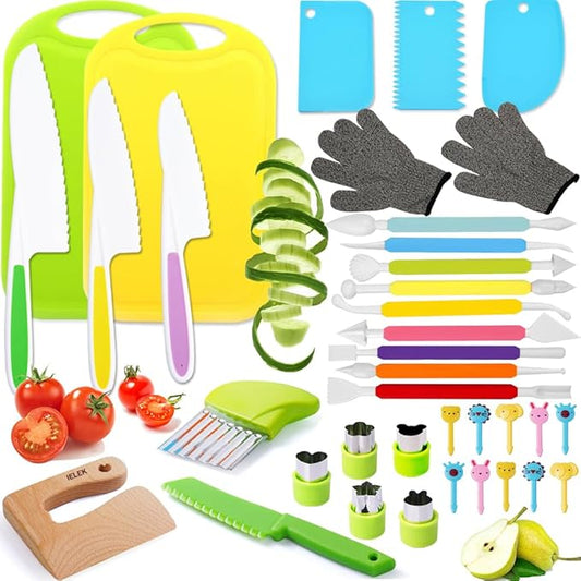 Toddlers Knife Set Kids Kitchen Tools for Real Cooking Kids Knife Set Include Toddler Chef Knives Cutting Boards Sandwich Cutters Peeler for Girl Boy Birthday Gift