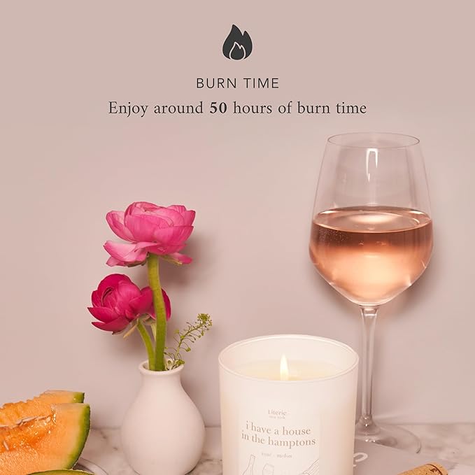 NYC Inspired Scented Candle: I Have A House in The Hamptons - Rosé & Melon Scent, 9oz, 50 Hour Burn, Vegan Soy & Coconut Blend Candle for Home Decor, Gift for Women & Men