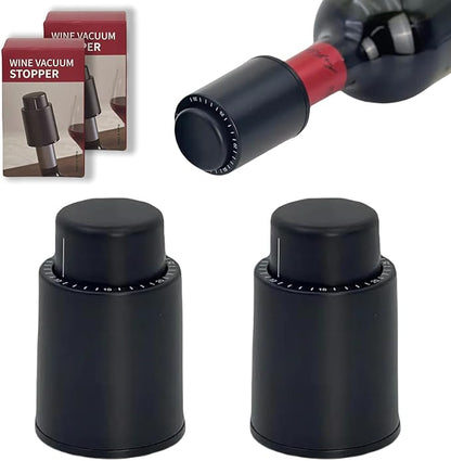 2 Pack Wine Stoppers Vacuum, Vacuum Wine Stopper with Date Scale Recorder, Wine Bottle Stopper Set of 2, Reuseable Wine Saver, Wine Vacuum Pump and Stopper, Present for Wine Lovers(Black)