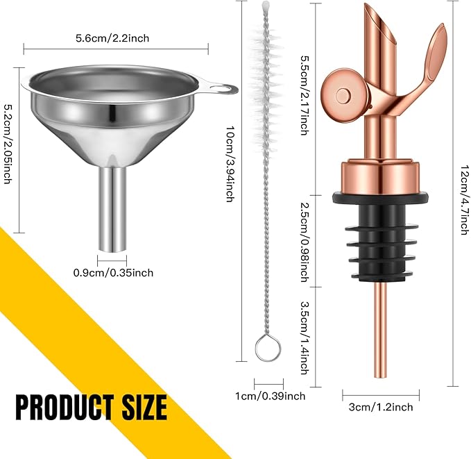 Tioncy 4 Pieces Weighted Stainless Steel Pourers Olive Oil Spout Olive Oil Dispenser Spout Automatic Opening and Closing Spout with Funnel and Brush for Pouring Wine Syrup Oil Kitchen (Rose Gold)