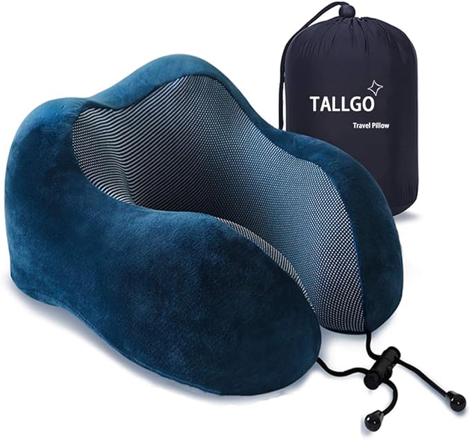 Travel Pillow, Best Memory Foam Neck Pillow Head Support Soft Pillow for Sleeping Rest, Airplane Car & Home Use (Dark Blue)