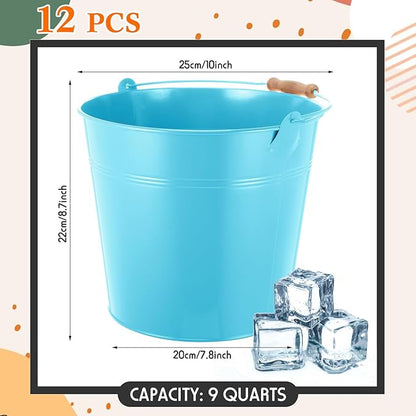 12 Pcs Large Galvanized Metal Buckets with Handle 10 Inch Heavy Duty Stainless Steel Pails Round Pail for Party Wedding, Crafts, Utensils, Table Centerpieces (Multicolor)