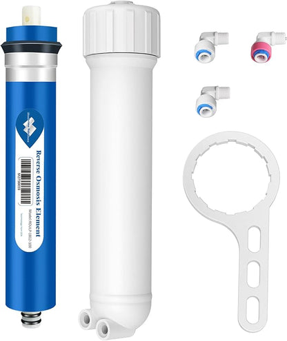 Membrane Solutions 100 GPD RO Membrane, Reverse Osmosis Membrane with Membrane Housing, Replacement for Under Sink Home Drinking RO Water Filter System, Wrench,1/4" Quick-Connect Fittings,Check Valve