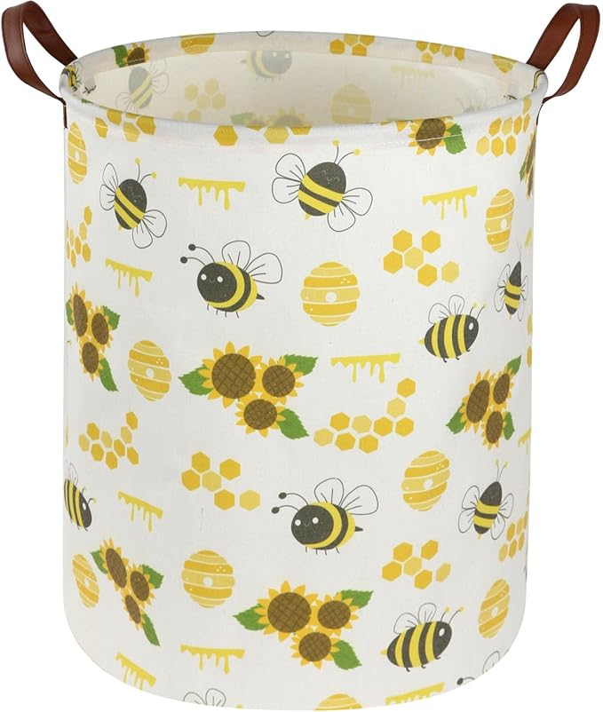 Baby Laundry Hamper,Baby Hamper for Nursery Girls,Sunflower Storage Baskets for Bedroom,Yellow Hamper,Toy Bins,Gift Baskets,Home Decor(Bee) …