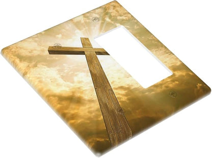 Christ Jesus Cross Sky Decorative Combo 1 Blank Single Rocker Light Switch Cover Wall Plate 2 Gang One Decora for Electrical Outlets Kitchen Living Room Bedroom Bathroom Home Novelty Decorate