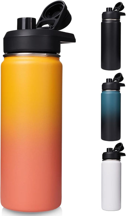 18oz Insulated Water Bottle with Handle, Stainless Steel Water Bottles with Wide Mouth, Double Wall Vacuum Sports Water Bottle, BPA Free, Keep Cold and Hot, Yellow&Orange