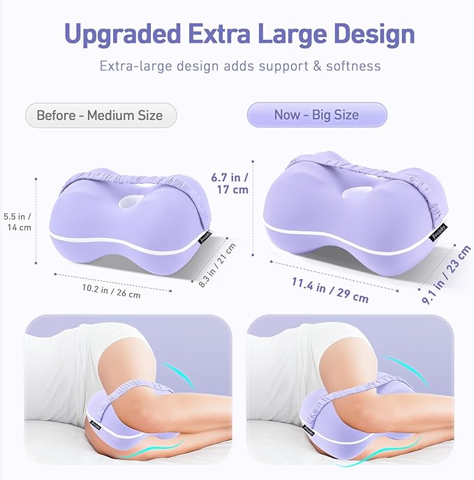 [Extra Large] Leg & Knee Pillow for Side Sleepers - Smooth Spine Alignment Pillow - Memory Foam Knee Pillows for Back Hip Pain, Spine Aligning, Sciatica, Surgery Recovery, Pregnancy (Purple)