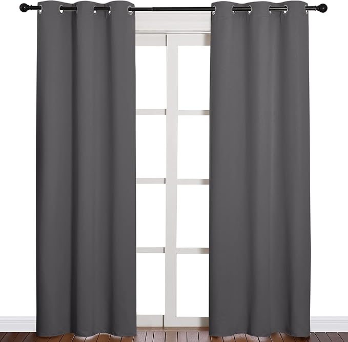 NICETOWN Noise Reducing Blackout Curtains 84" Long for Bedroom, Grey, 42" Wide, 2 Panels, Thermal Insulated Room Darkening Drapes for Home Family Decorations