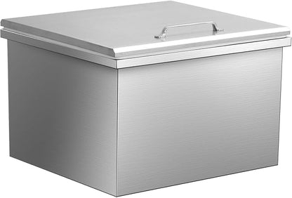 Upgraded Drop in Ice Chest, Stainless Steel Ice Cooler, Commercial Ice Bin with Cover, Outdoor Kitchen Ice Bar, Drain-Pipe and Drain Plug Included, for Cold Wine Beer