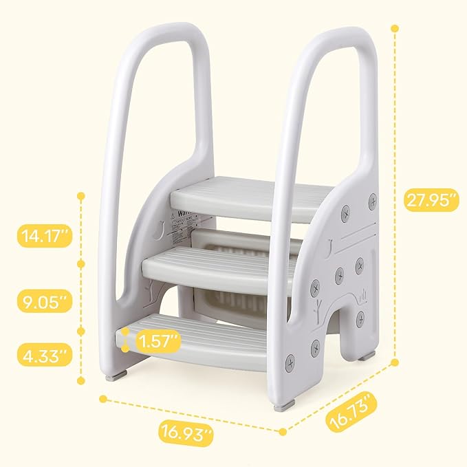 Toddler Step Stool for Bathroom Sink Kitchen Counter, Plastic Kids 3 Step Stool with Handles Sides for Toilet Potty Training, Lightweight Non-Slip, Stepping Standing Stool Helper