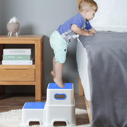 Victostar 2 Step Stool for Kids, Anti-Slip Sturdy Toddler Two Step Stool for Toilet Potty Training, Bathroom,Kitchen (Blue)