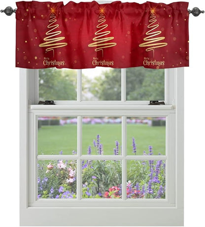 Vandarllin Christmas Tree Kitchen Curtains Valances for Windows Merry Xmas Red Rod Pocket Window Treatment for Kitchen/Living Room/Bedroom/Bathroom,42" X 18" -1 Panel, Winter Holiday Decor