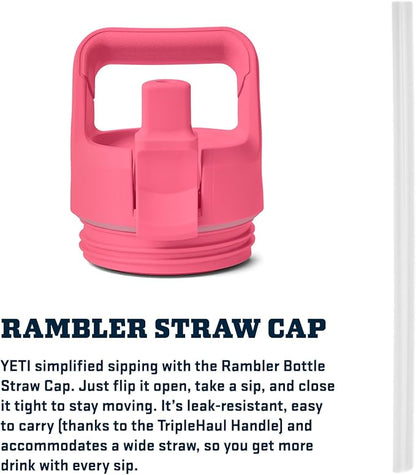 YETI Rambler 26 oz Bottle, Vacuum Insulated, Stainless Steel with Color Matching Straw Cap, Tropical Pink