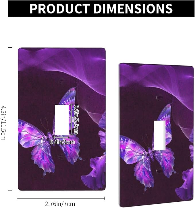 Purple Butterfly Flower Single Toggle Light Switch Wall Plate Cover Decorative 1-Gang for Girls Room Bathroom Bedroom Home Kitchen One Lightswitch Polycarbonate 4.5" x 2.76"